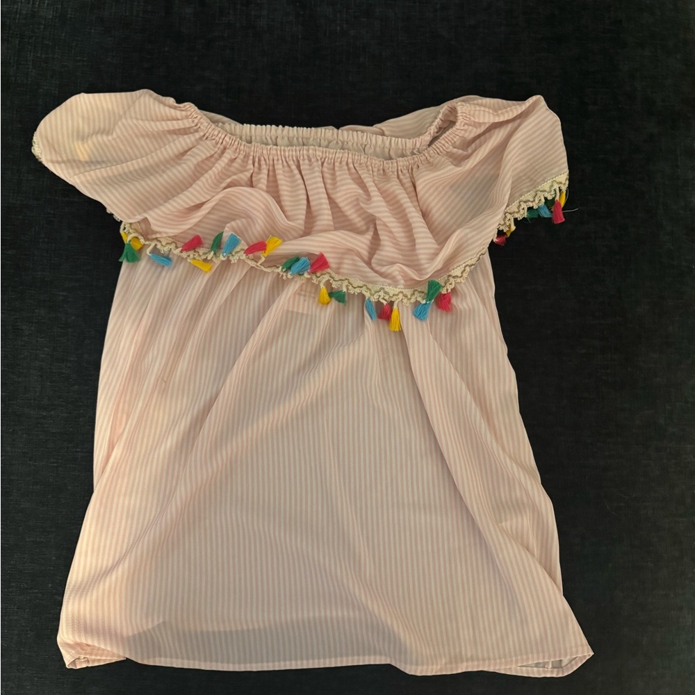 Pink Off-Shoulder Top with Tassels